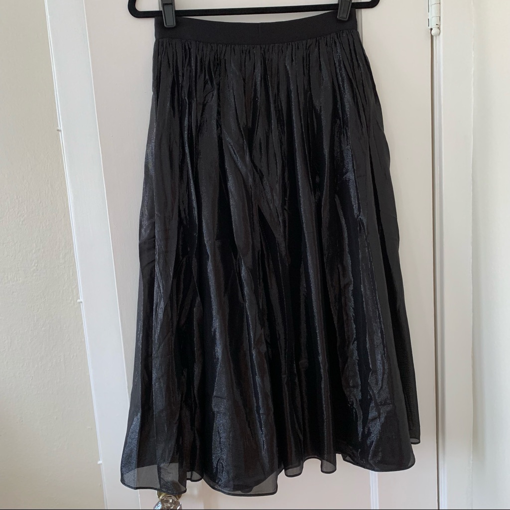 Alice + Olivia Black Silk Shimmer A-Line Skirt